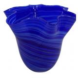 Blue Art Glass Vase 8"