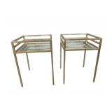 Pair Metal Glass Top End Tables