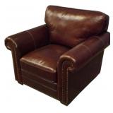 Brown Leather Armchair with Nail Head Trim