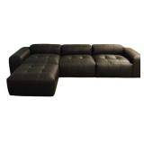 Leather 3pc Black Tufted Sofa w/ Ottoman