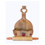 Vintage Wooden Paper Plate Holder w/ Rolling Pin