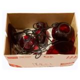Box Lot of Assorted Red Glass Dishes & More