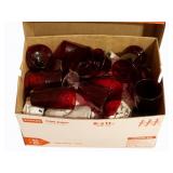 Box of Assorted Red Glass Dishes & More