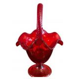 Fenton Ruby Red Glass Basket - 10"