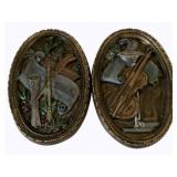 2 Vintage Oval Plaster Wall Art - 16 x 11