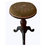 Antique Piano Stool w/ Needlepoint Seat - 14 x 20