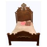 Antique Bed w/ Bedding - 62 x 78 x 92