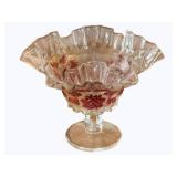 Red/Clear Glass Ruffled Compote - 7 x 9