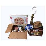 Box of Assorted Items - Lamp/Baseballs & More