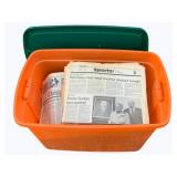 Plastic Tote of Old Newspapers