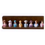 8 Avon Ceramic Busts on Shelf - 2.5"