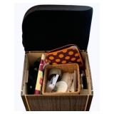 Box of Assorted Items & Cushion