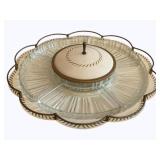 Vintage Lazy Susan Serving Tray w/Covered Dip Bowl