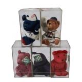 5 Assorted Plush Sports Bears w/ cases