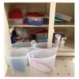 Cabinet of Assorted Items - Plastic Ware & More