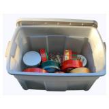 Tote of Assorted Metal Holiday Cans