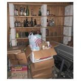 Lot of Assorted Bottles & More w/ Shelf