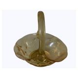 Vintage Yellow Glass Basket - 8.4 x 8 x 7