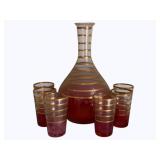 Mid Century Decanter w/ 4 Glasses - 9" - 3.5"