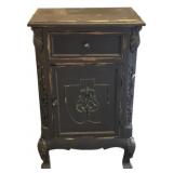 Distressed Black Carved Cabinet or Nightstand