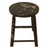 Painted Wood Stool - Signed - 12 x 12 x 18