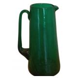 Emerald Green Crackle Glass Pitcher - 10"