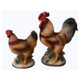 2 Ceramic Roosters - 10"