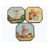 3 Vintage "Laundry Day" Octagon Wall Plaques