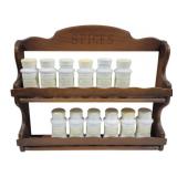 Vintage Wood Spice Shelf w/ Milk Glass Spice Jars