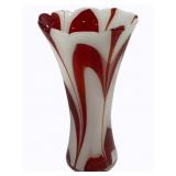 Red & White Swirl Art Glass Vase - 10.25" tall