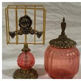 2 Pink Glass/Metal Napkin Holder Set