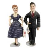 Lucy & Ricky Porcelain Dolls w/ Stand - 17"