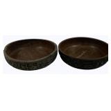 2 Carved Wood Bowls - 12"