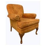Vintage Upholstered Armchair, Carved Knee