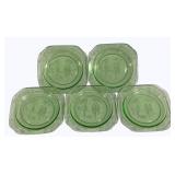 5 Green Uranium Glass Plates - 7.5 x 7.5