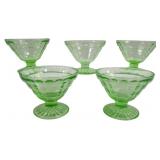 5 Green Uranium Glass Sherbet Cups - 3"