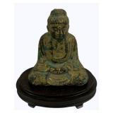 Metal Budda Statue w/ Wood Base - 8 x 10 x 6