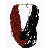KJL Multi-Strand Beaded Necklace - Black & Coral