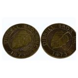 2 Dibrell Bros. Brass Paperweights - 3.5"