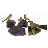 Carved Birds on Raw Gemstones