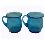 Set of Blue Glass Cream & Sugar Glasses - 3.5"