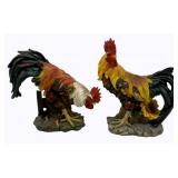 2 Rooster Figurines - 12.5", 11.5"