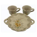 3pc. Set of Stoneware Cups & Tray - 2" x 6"