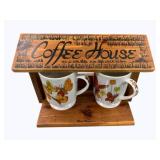 Wooden Coffee House Mug Holder w/ 2