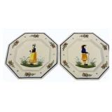 2 Hand Painted Hemriot Quimper Plates - 10 x 10