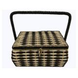 Black & White Wicker Sewing Basket - 12 x 9 x 6