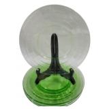 5 Green Uranium Glass 8" Plates - one chipped