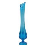 L.E. Smith Peacock Blue Swung Glass Vase 16"