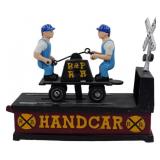 Cast Iron Handcar Railroad Bank 7x9x3