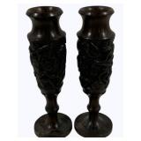 2 Carved Wood Vases - 10"
